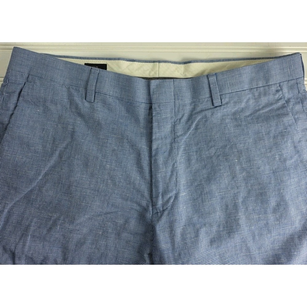 J Crew Pants Men 33X30 Ludlow Slim Fit Blue-WHITE SMALL CHECK LINEN BLEND